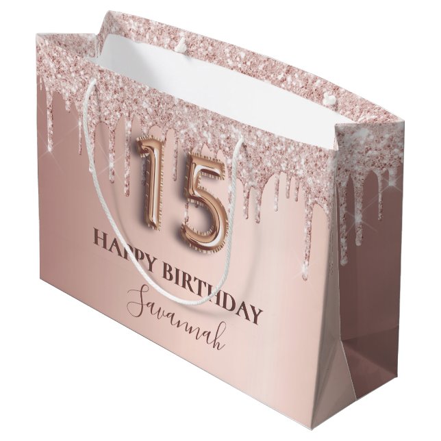 Quinceanera ro guld glitter rosa ballong stil (Baksidan Vinklad)