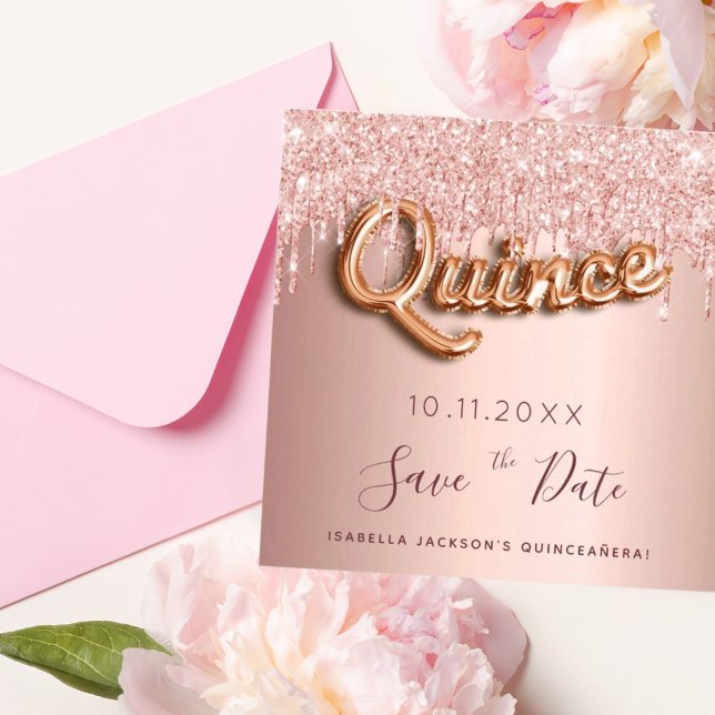 Quinceanera ro guld glitter, spara datumet kort (Skapare uppladdad)