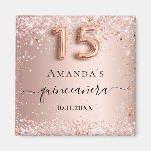 Quinceanera ro guld glitter stoft namn magnet