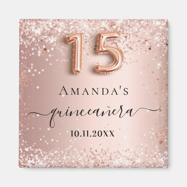 Quinceanera ro guld  glitter stoft namn magnet (Framsidan)