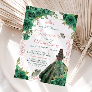 Quinceañera Ro Guld Hunter Grönt Blommigt Inbjudningar
