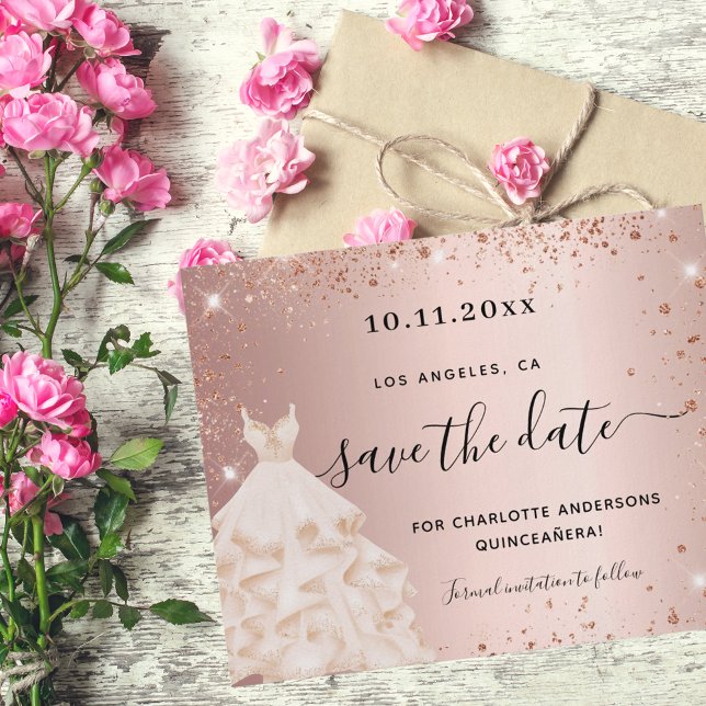 Quinceanera ro guld klär budget spara datumet flygblad (Skapare uppladdad)