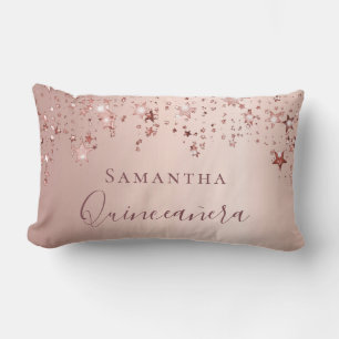 Quinceanera ro guld monogram namn gnistra lumbarkudde