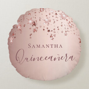 Quinceanera ro guld monogram namn gnistra rund kudde