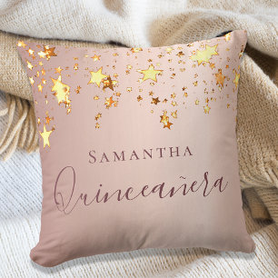 Quinceanera ro guld mousserande stjärnor namn kudde