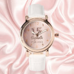 Quinceanera ro guld namn armbandsur<br><div class="desc">En Quinceañera-gåva. En övertoningsbakgrund i ro guld färg. Lägg till namn,  datum</div>