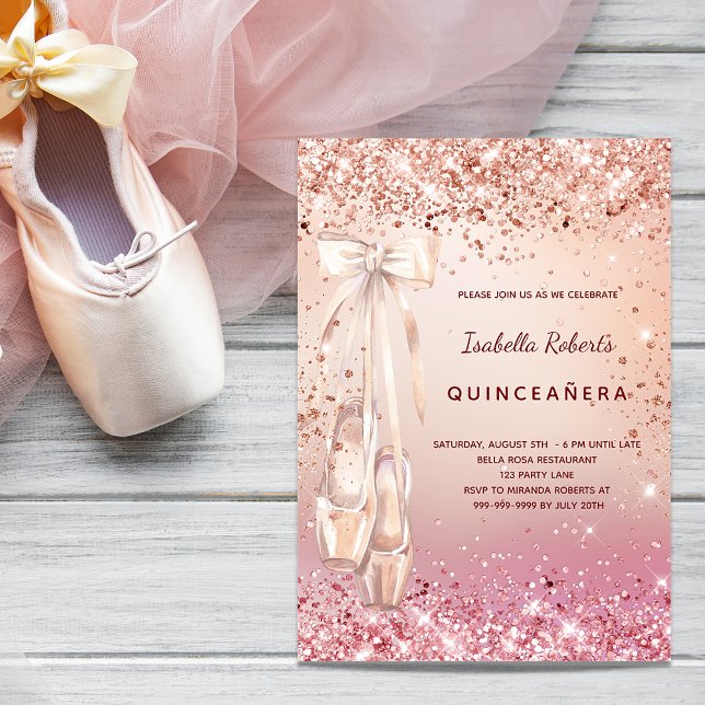Quinceanera ro guld rosa ballerina lyxury inbjudningar (Skapare uppladdad)