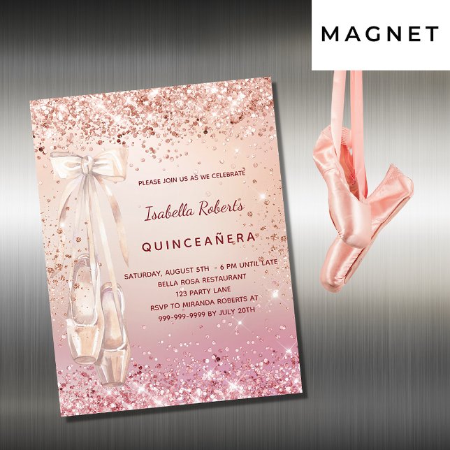 Quinceanera ro guld rosa ballerina lyxury magnetisk inbjudningskort (Skapare uppladdad)