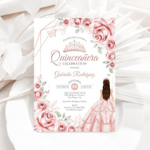 Quinceanera Ro Guld Rosa Blommigt Dress Inbjudningar