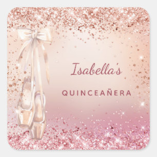 Quinceanera ro guld rosa glitter fyrkantigt klistermärke