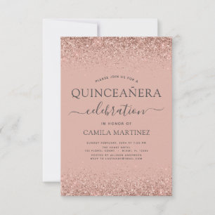 Quinceanera Ro Guld Rosa Glitter Gnistra Inbjudningar