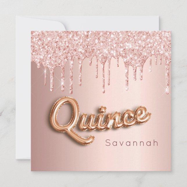 Quinceanera ro guld rosa inbjudan (Framsida)