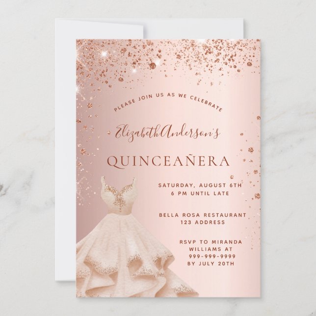 Quinceanera ro guld rosa-miniatyrklänningar för  inbjudningar (Framsida)