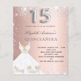 Quinceanera ro guld silver-klänningsinbjudan