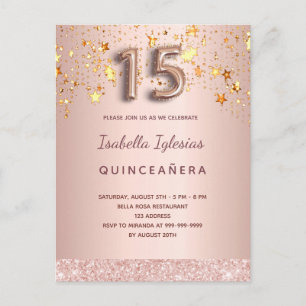 Quinceanera ro guld stjärnor rosa ballongskript vykort