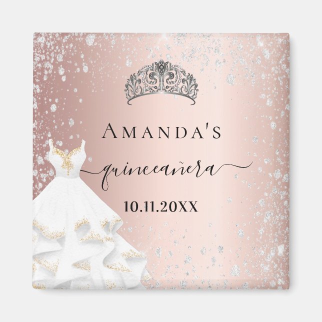 Quinceanera ro guld tiara dress silver glitter magnet (Framsidan)