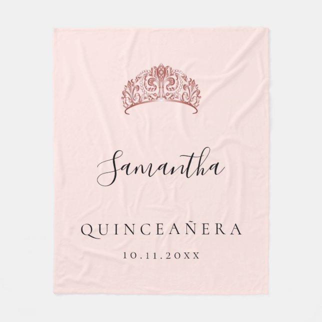 Quinceanera ro guld tiara krona namn fleecefilt (Framsidan)