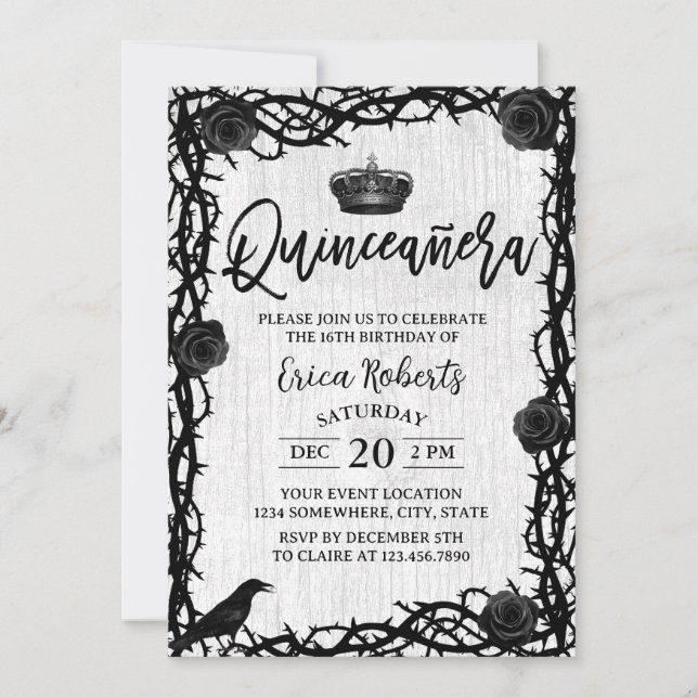 Quinceanera Ro Thorn Mörk Fairy Tale Birthday Inbjudningar (Framsida)
