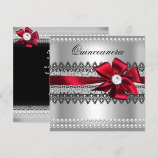 Quinceanera Röd Båge Svart Pärl Spets Diamant Inbjudningar