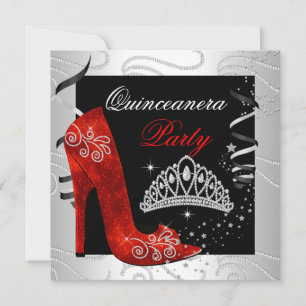 Quinceanera RÖD Diamant Svart Vit Fest Inbjudningar