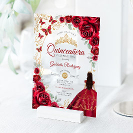 Quinceanera Röd Guld Blommig