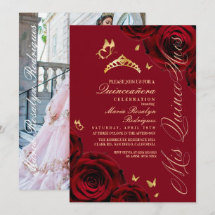 Quinceanera Röd Guld Tiara Inbjudningar