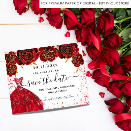 Quinceanera röd klänning vit budget spara datumet flygblad