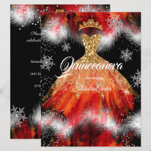Quinceanera Röd Orange Is snöflinga Eld Klänning Inbjudningar