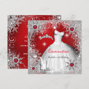 Quinceanera Röd Pärla Silver Vinter Snöflingor Inbjudningar
