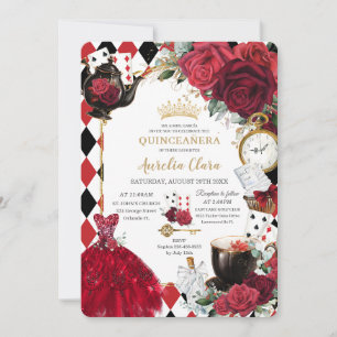 Quinceañera Röd ros Blommigt Alice i Wonderland Inbjudningar