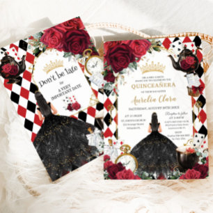 Quinceanera Röd ros Blommigt Alice i Wonderland Inbjudningar