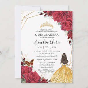 Quinceañera Röd ros Blommigt Gult Dress Princess Inbjudningar