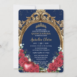 Quinceañera Röd ros Blommigt Snö White Guld Ram Inbjudningar