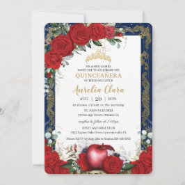 Quinceañera Röd ros Blommigt Snö White Navy Guld Inbjudningar
