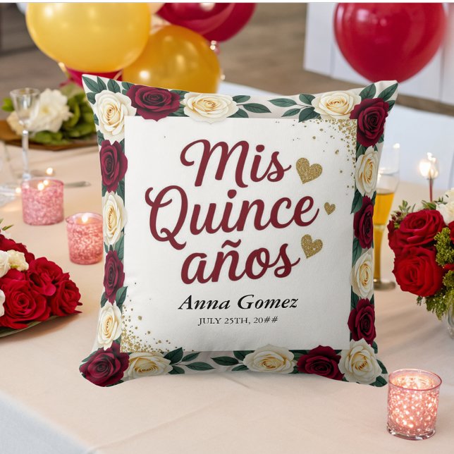 Quinceanera Röd ros Personlig Mis Quince Anos Kudde (Skapare uppladdad)