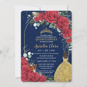 Quinceañera Röd ros Princess Gult Dress Blue Inbjudningar
