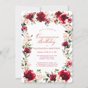 Quinceanera Röd ros Rosa Peony Blommigt Inbjudningar