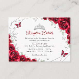 Quinceanera Röd Silver Blommiga Detaljer Tilläggskort