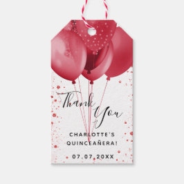 Quinceanera-röda vita glitter-ballonger tack presentetikett