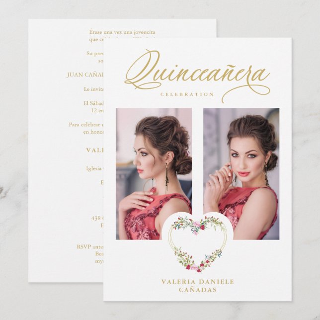 Quinceañera Romantic Pink & Red Shades Heart (Fram/baksida)