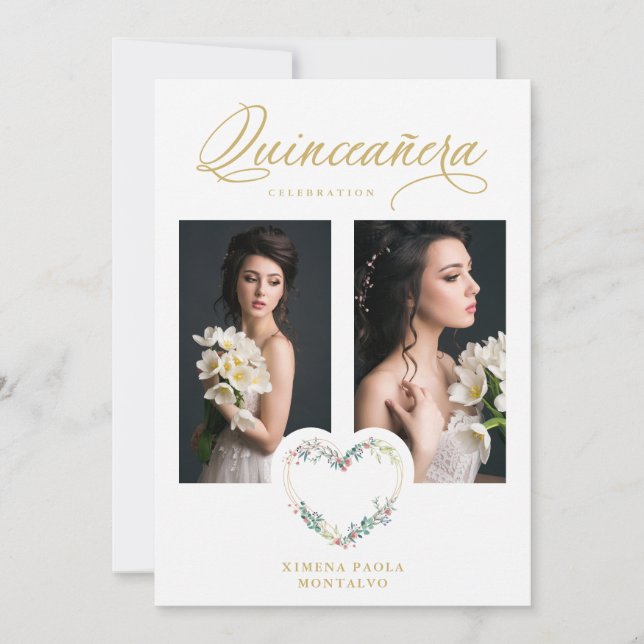 Quinceañera Romantic Pink Shades Faux Gold Floral  (Framsida)