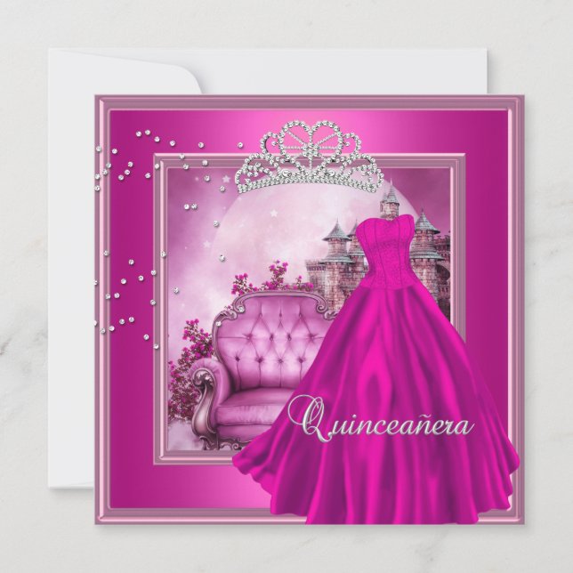Quinceanera Rosa 15:e Födelsedagsfesten Magic Inbjudningar (Framsida)