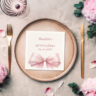 Quinceanera rosa båge elfenbenslunch pappersservett