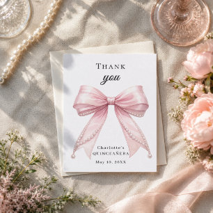 Quinceanera rosa båge pärlor elegant tack kort