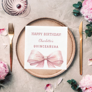 Quinceanera rosa båge vit lunch pappersservett