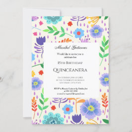 Quinceañera Rosa Blåa blommor Inbjudningar