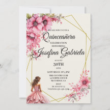 Quinceañera rosa blommig inbjudan