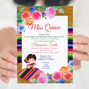 Quinceanera Rosa Blommig Mexikansk Fröken Quince I Inbjudningar