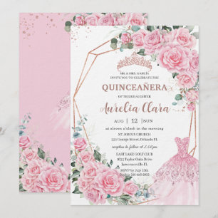 Quinceanera Rosa Blommig Prinsessa Klänning Rose G Inbjudningar