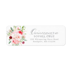 Quinceanera Rosa Blommig Returadressetikett Returadress Etikett